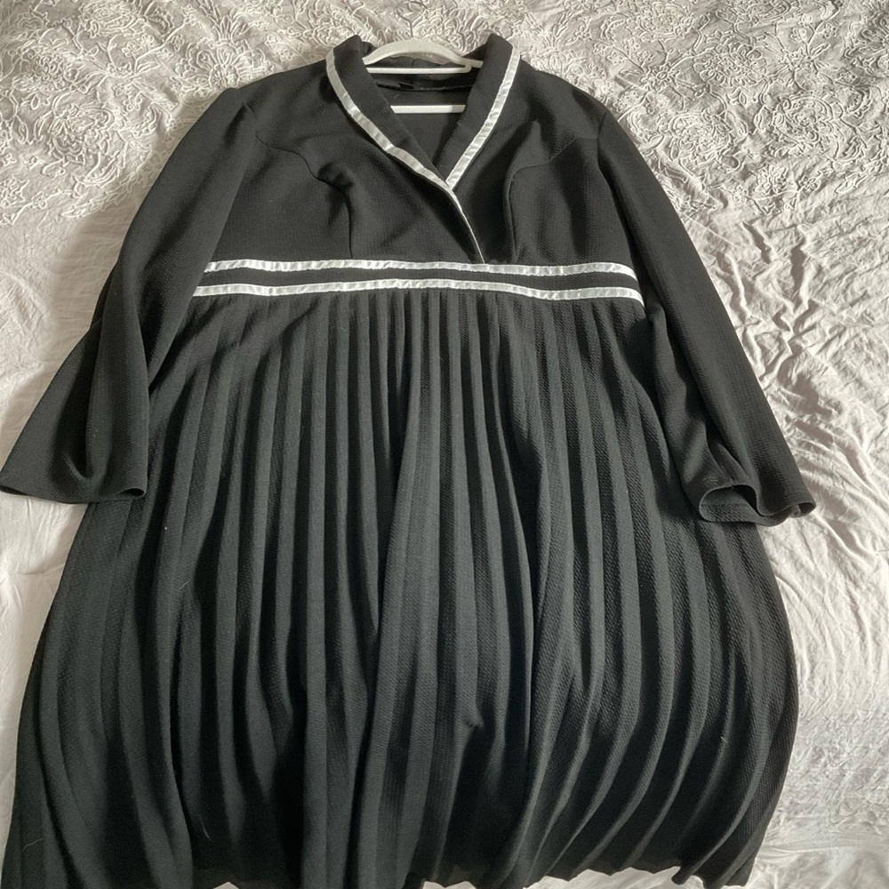 Black Pleated Dress with White Trim